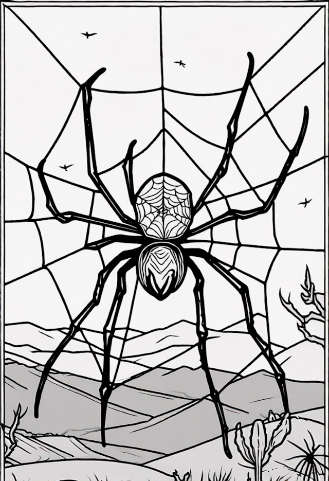 A coloring page of Giant Spider in the Web Coloring Page