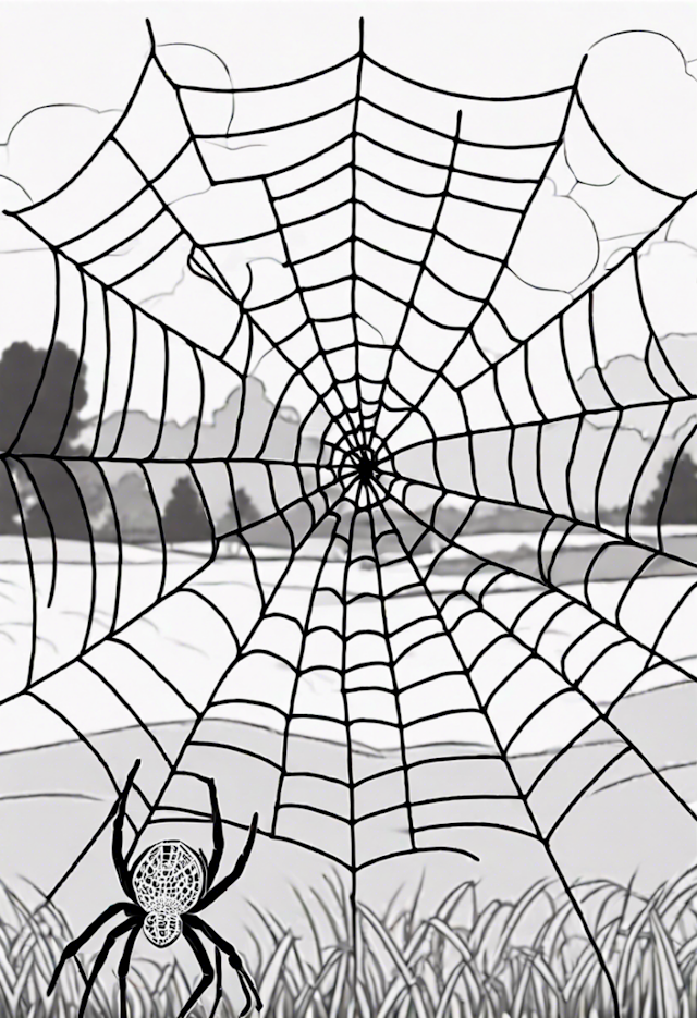 A coloring page of Spider’s Web in Nature Coloring Page