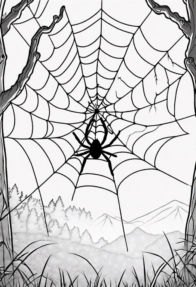 A coloring page of Spider in the Wilderness