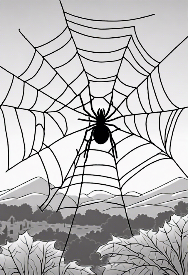 A coloring page of Spider’s Web in the Garden