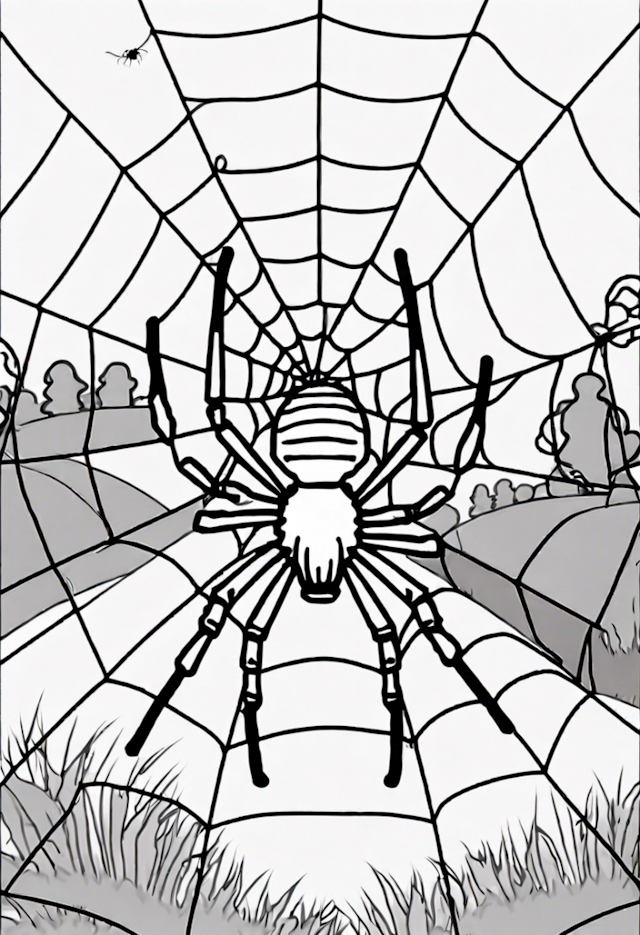 A coloring page of Spider in the Web