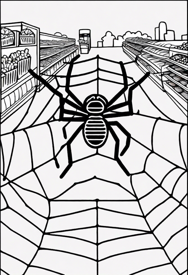 A coloring page of Spider’s Grocery Adventure