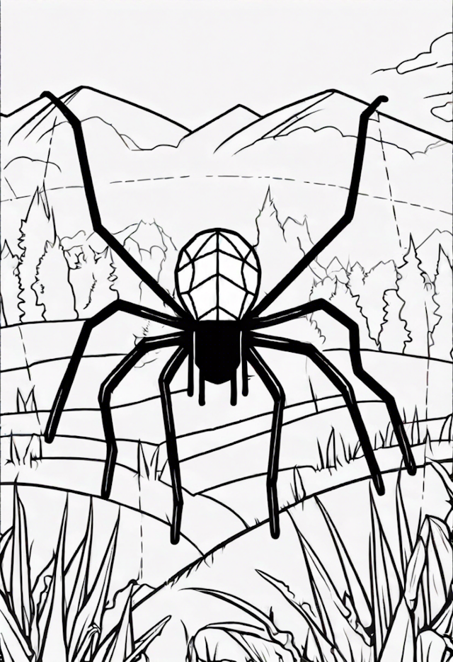 A coloring page of Spider in the Wilderness Coloring Page