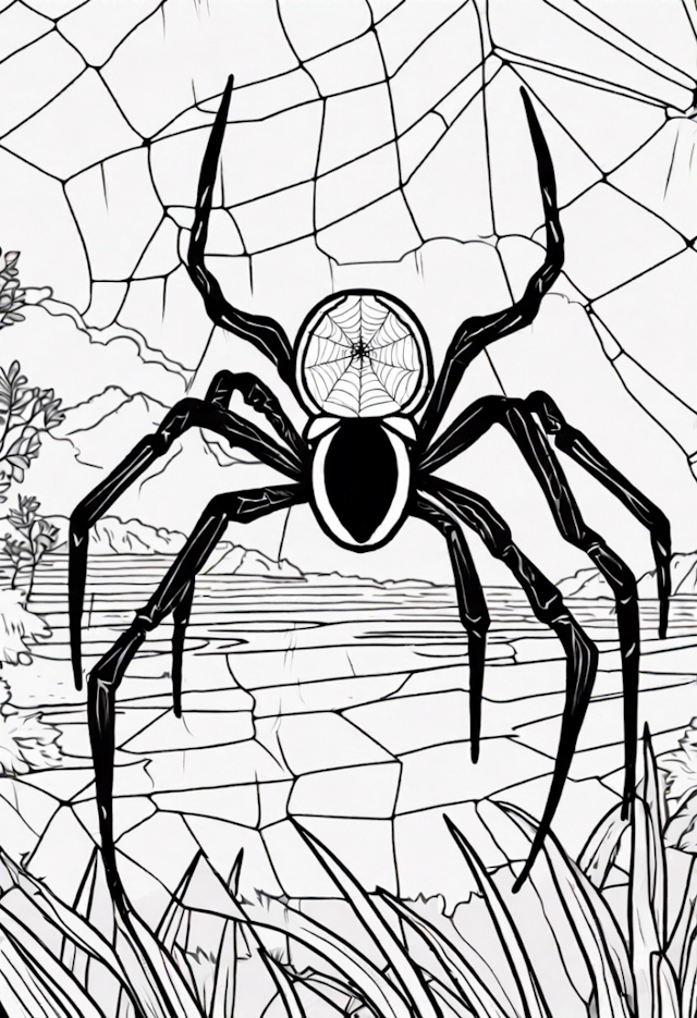 A coloring page of Spider in the Garden Web