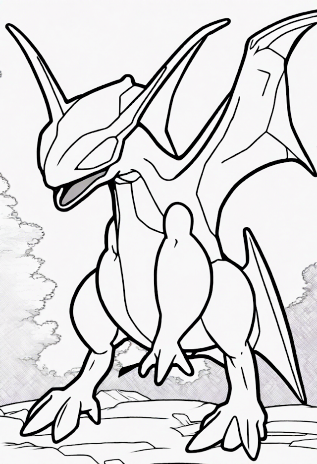 A coloring page of Aerodactyl Soars: Prehistoric Adventure Coloring Page