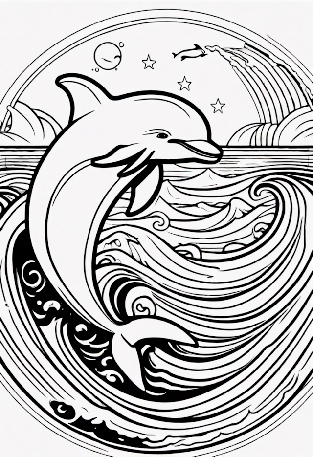 A coloring page of Dolphin’s Magical Ocean Adventure Coloring Page