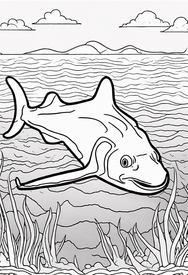 Hammerhead Shark in the Ocean Coloring Page