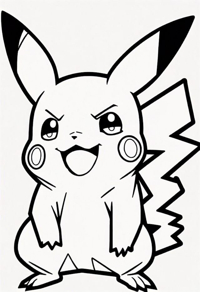A coloring page of Pikachu’s Happy Adventure Coloring Page