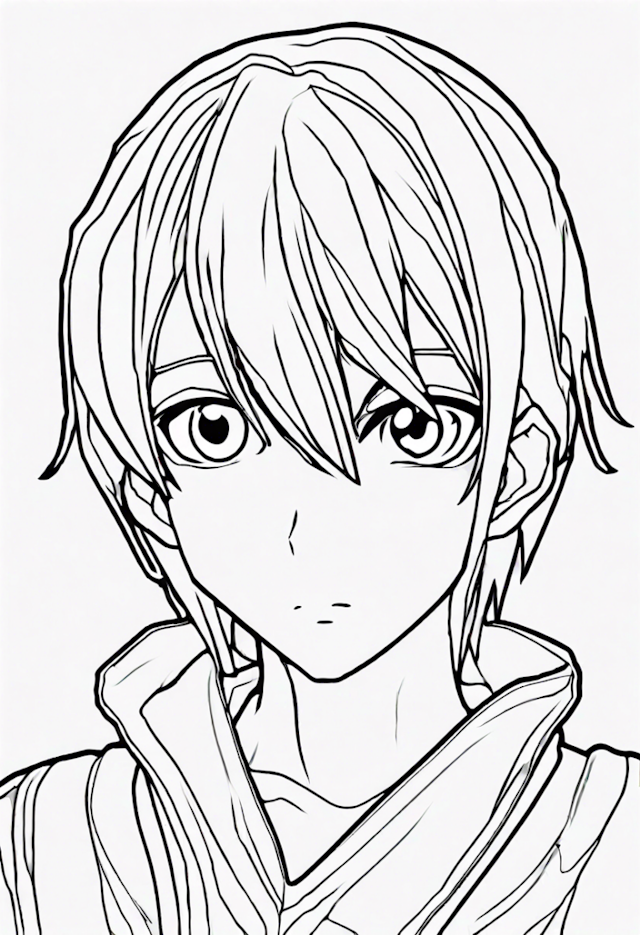 A coloring page of Young Anime Hero Portrait Coloring Page