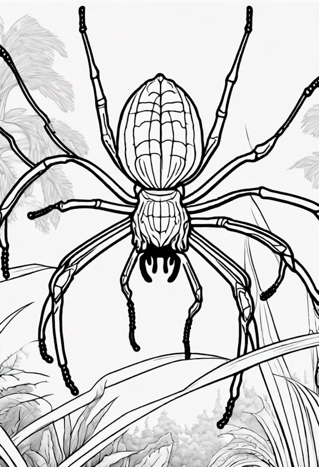 A coloring page of Giant Jungle Spider Coloring Adventure