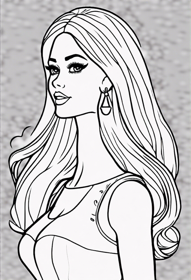 A coloring page of Elegant Barbie Coloring Page