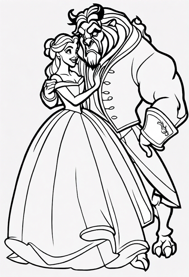 A coloring page of Belle and Beast’s Enchanted Dance