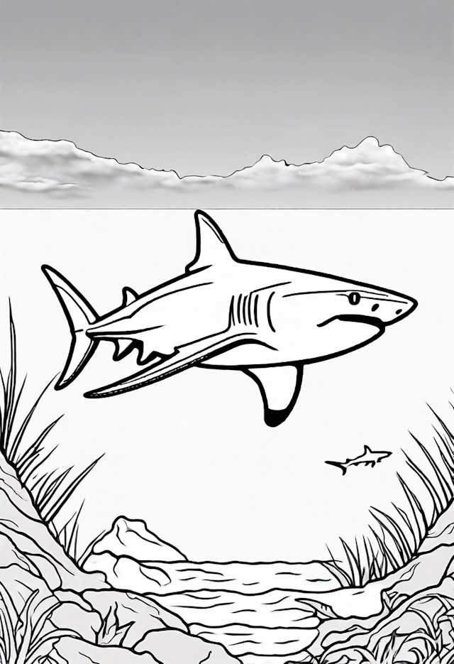 Shark’s Underwater Adventure Coloring Page