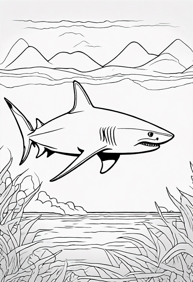 Shark Swimming in the Ocean Coloring Page