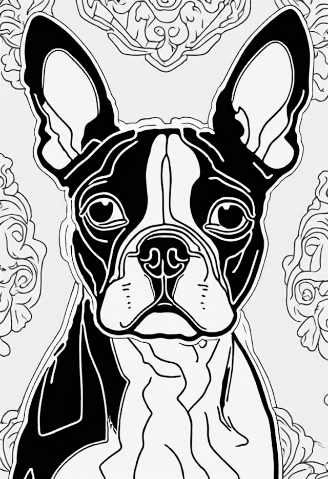 A coloring page of French Bulldog Fantasy Coloring Page
