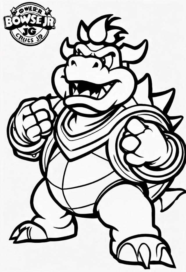 A coloring page of Bowser Jr. in Action Coloring Page