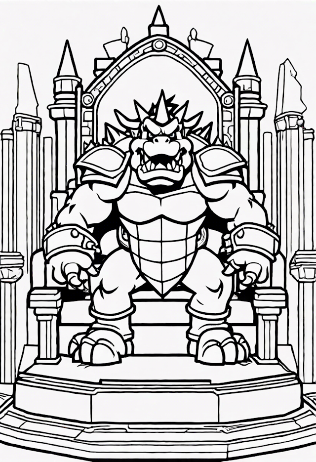 Bowser on His Throne Coloring Page