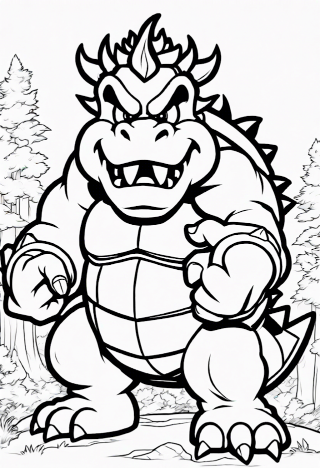A coloring page of Bowser in the Enchanted Forest Coloring Page