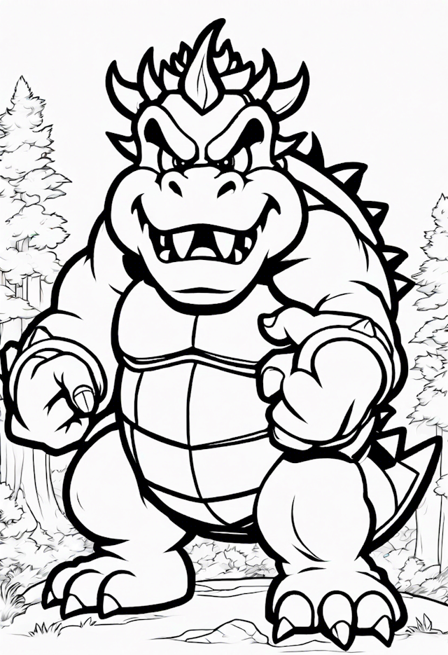 Bowser in the Enchanted Forest Coloring Page