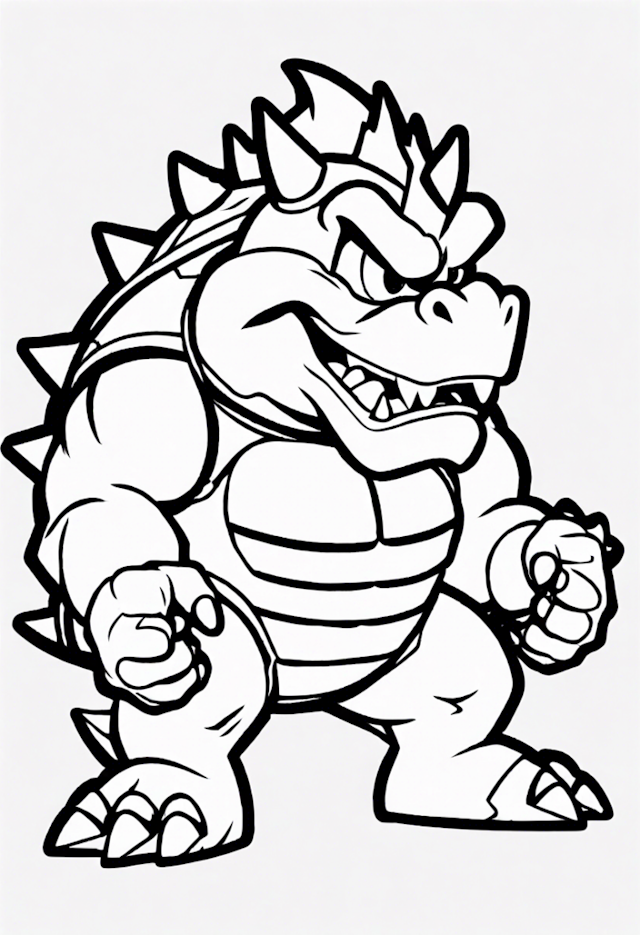 A coloring page of Bowser’s Mighty Stance Coloring Page