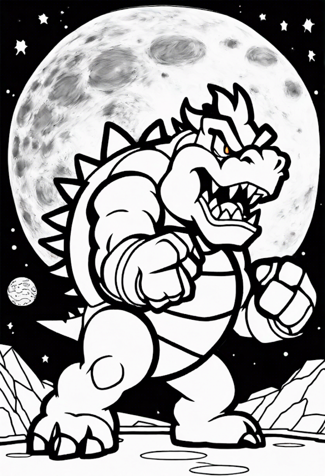 A coloring page of Bowser Conquers the Moon