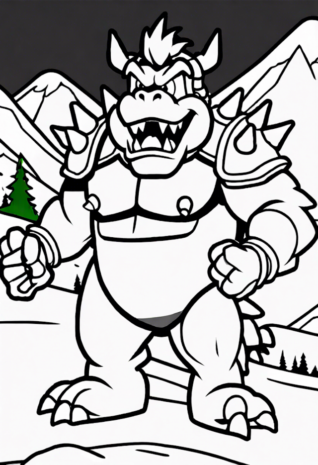 A coloring page of Bowser’s Mountain Adventure Coloring Page