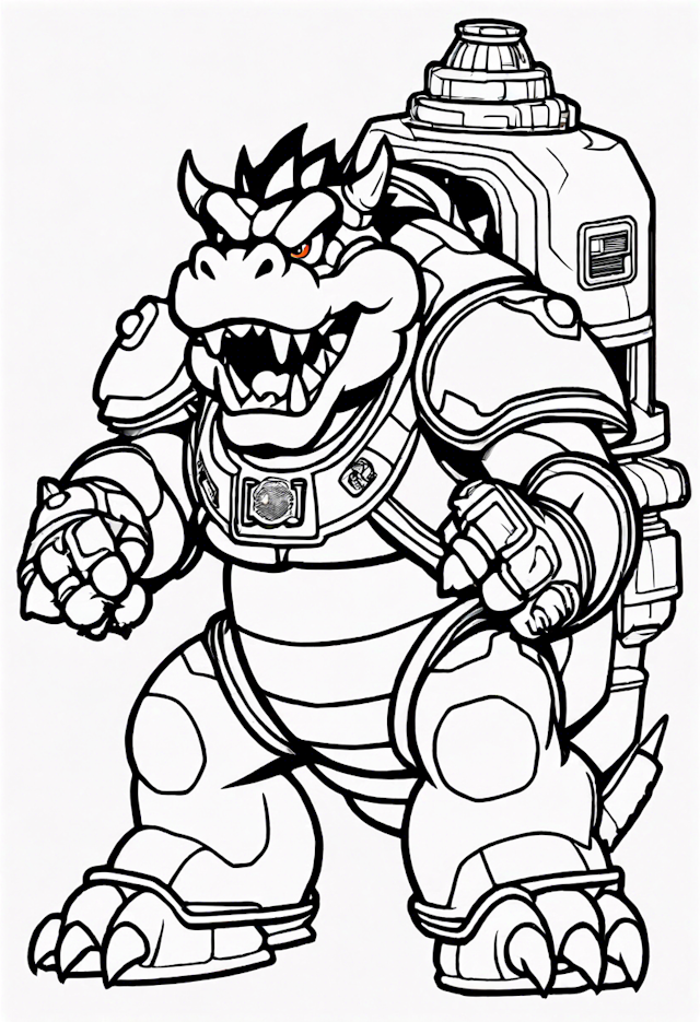 Bowser in Mecha Armor Coloring Page