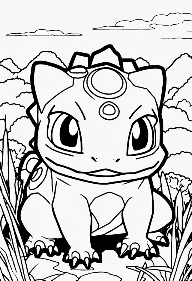 A coloring page of Bulbasaur Ready for Adventure!