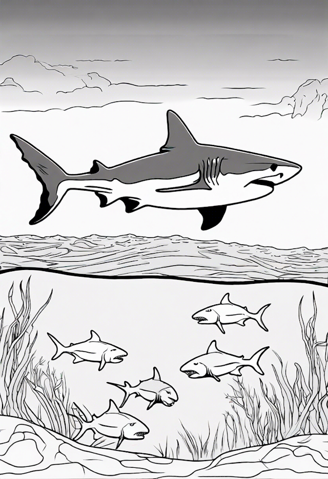 Shark Family Ocean Adventure Coloring Page