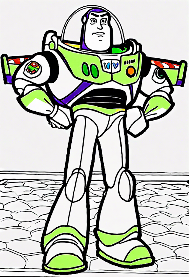 A coloring page of Buzz Lightyear in Action Coloring Page