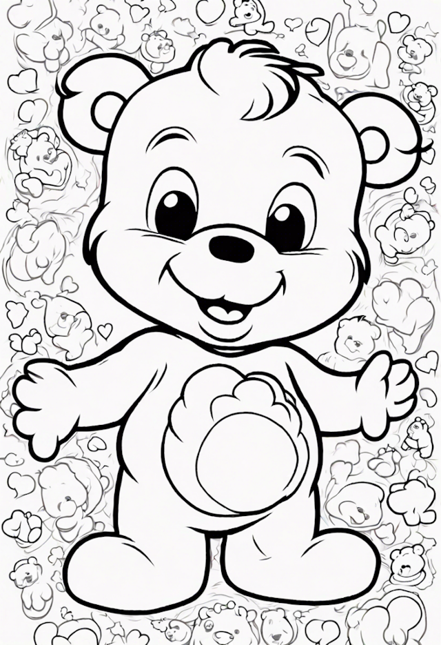 A coloring page of Care Bears Cheer Bear Smiles