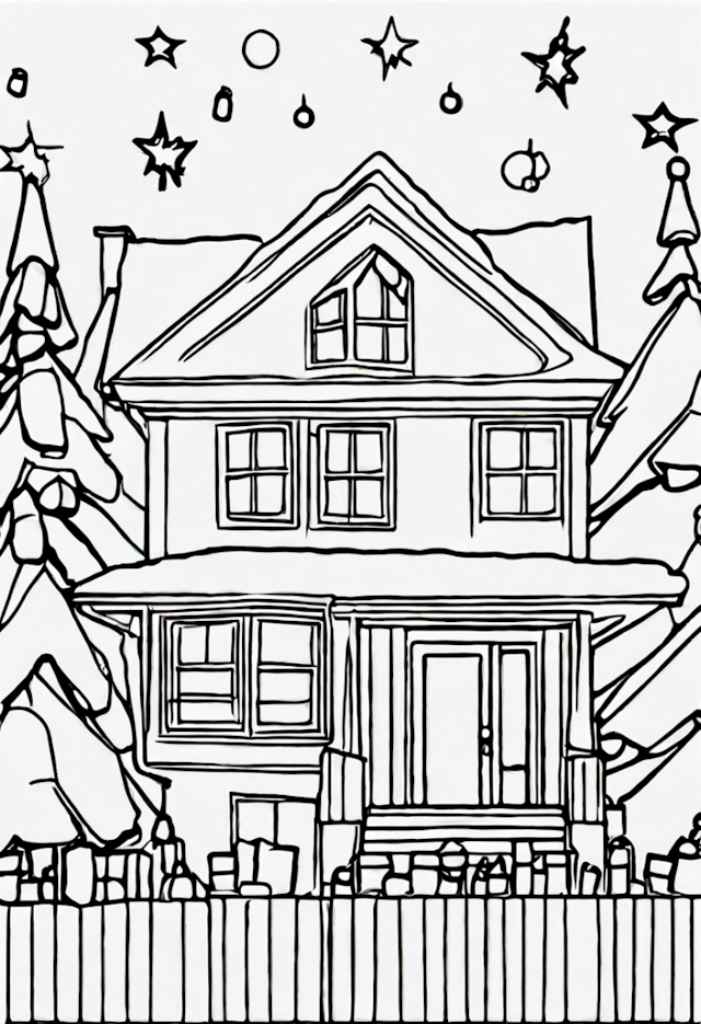A coloring page of Winter Wonderland House Coloring Page
