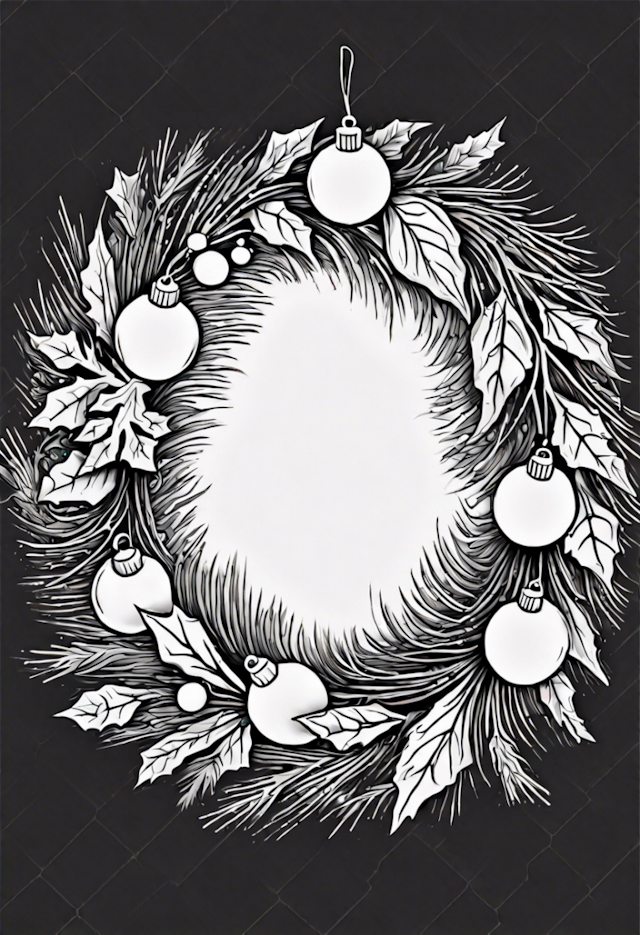 A coloring page of Festive Christmas Wreath Coloring Page