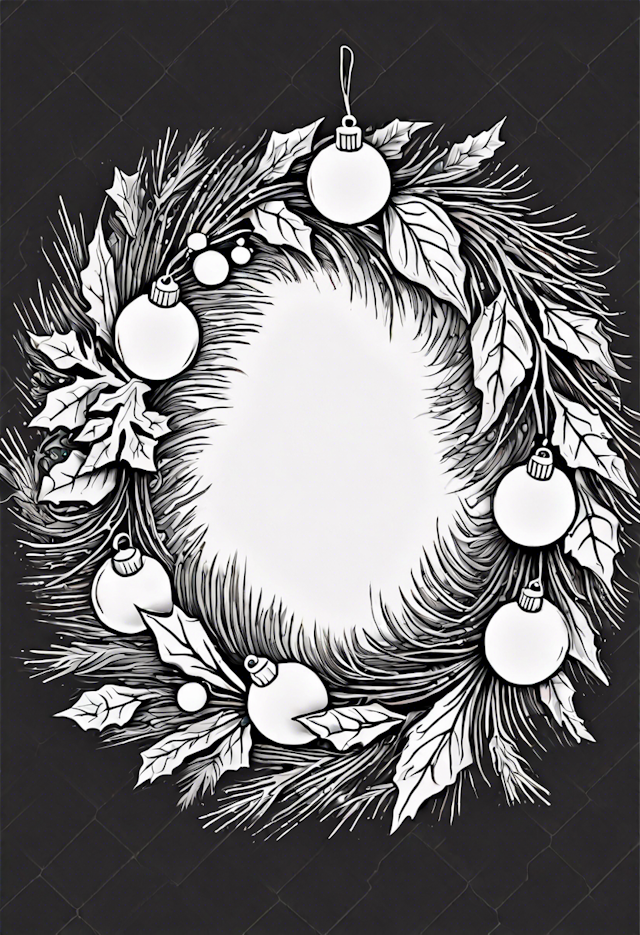 Festive Christmas Wreath Coloring Page