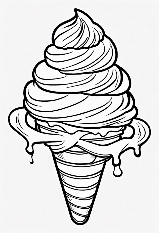 A coloring page of Delicious Melting Ice Cream Cone