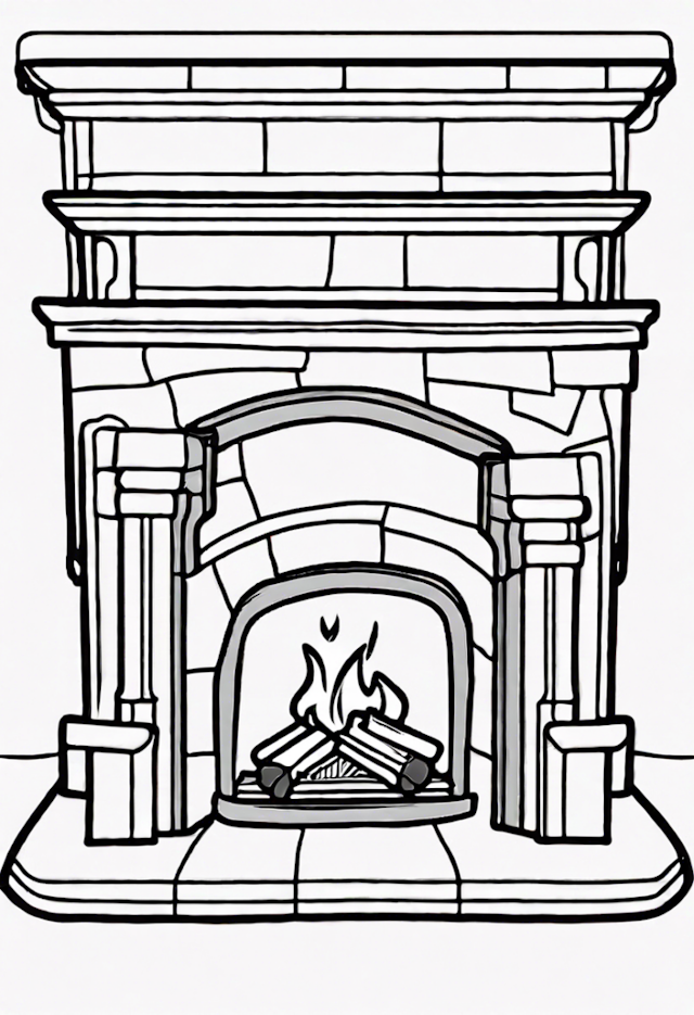 A coloring page of Cozy Fireplace Coloring Page