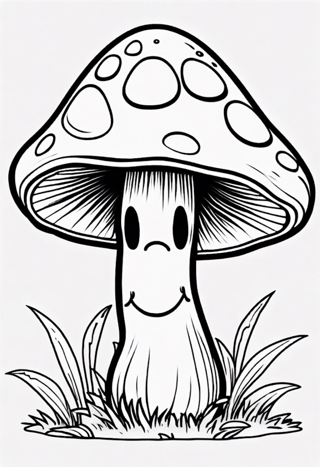 A coloring page of Smiling Mushroom Coloring Page