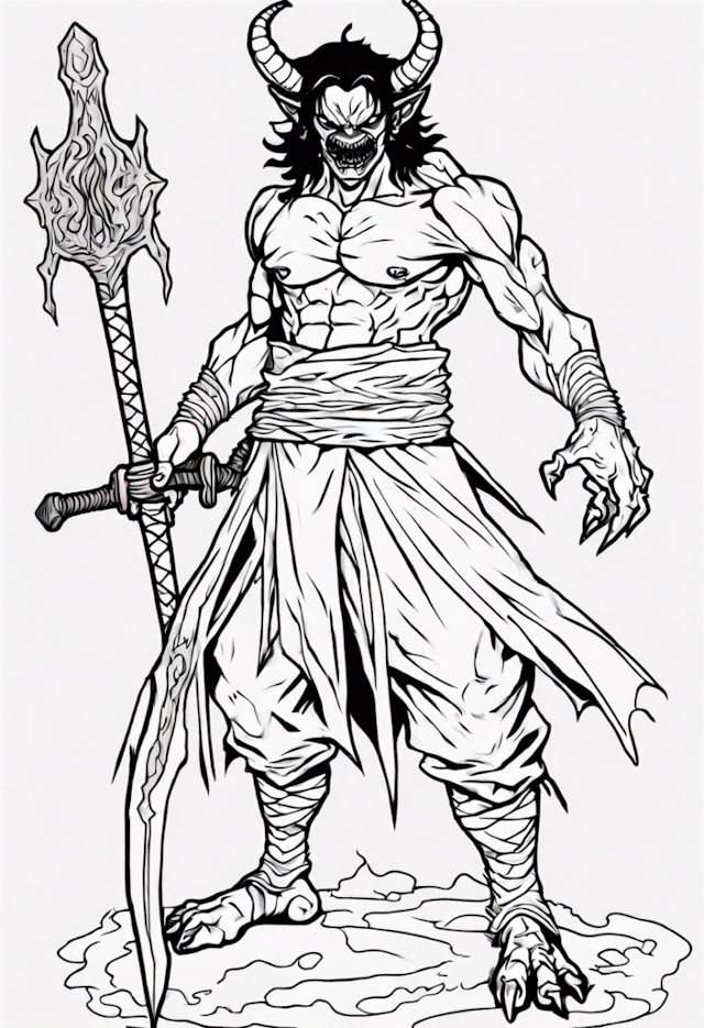 A coloring page of Demon Warlord with Dual Blades Coloring Page