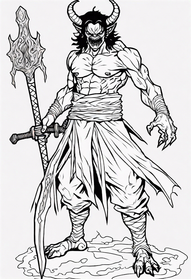Demon Warlord with Dual Blades Coloring Page