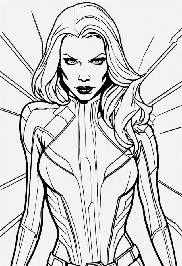 A coloring page of Captain Marvel in Action