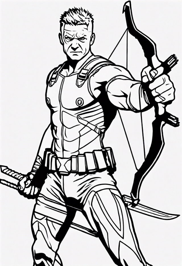 A coloring page of Hawkeye Takes Aim: Epic Coloring Adventure
