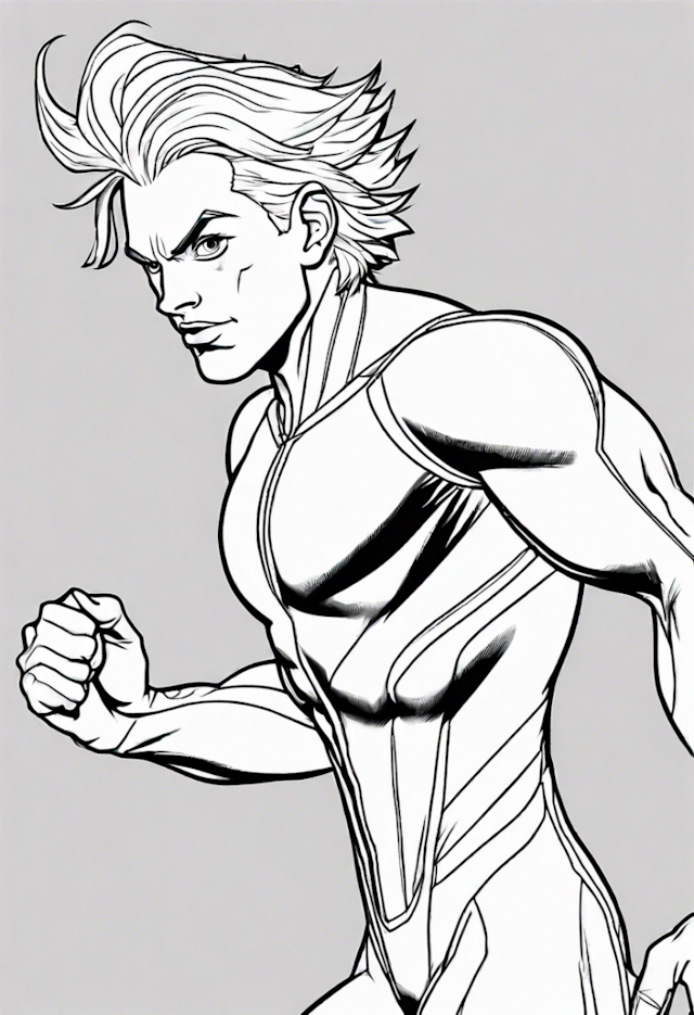 A coloring page of The Fast Hero in Action Coloring Page