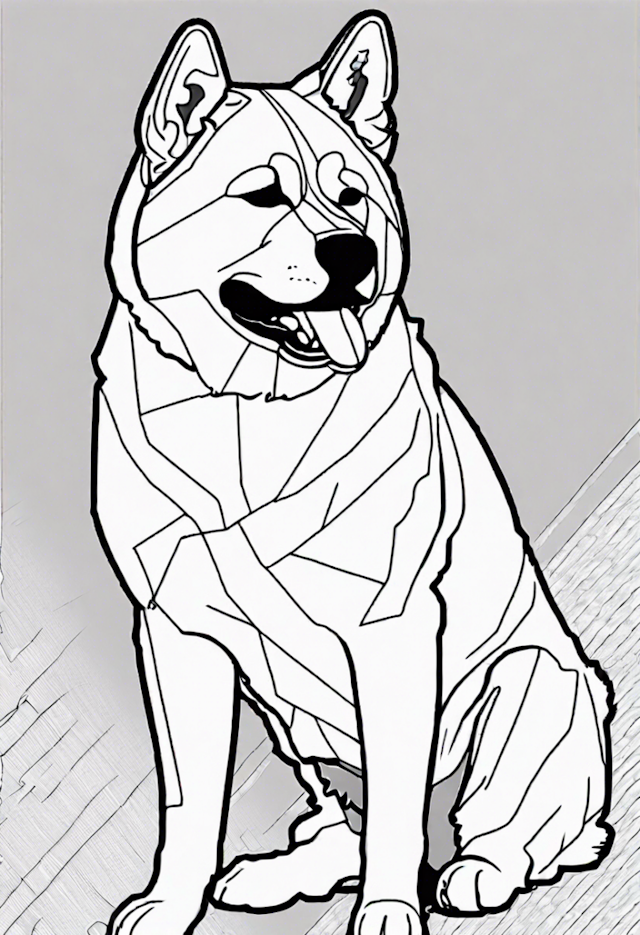 A coloring page of Loyal Akita: Ready to be Colored