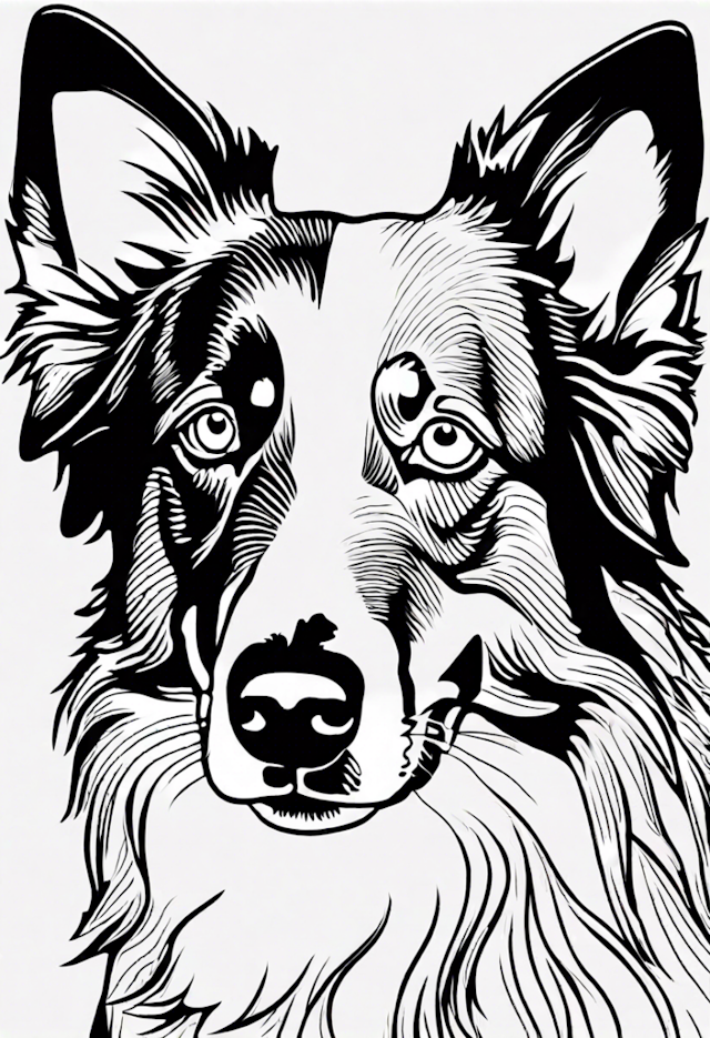 A coloring page of Border Collie Portrait Coloring Page