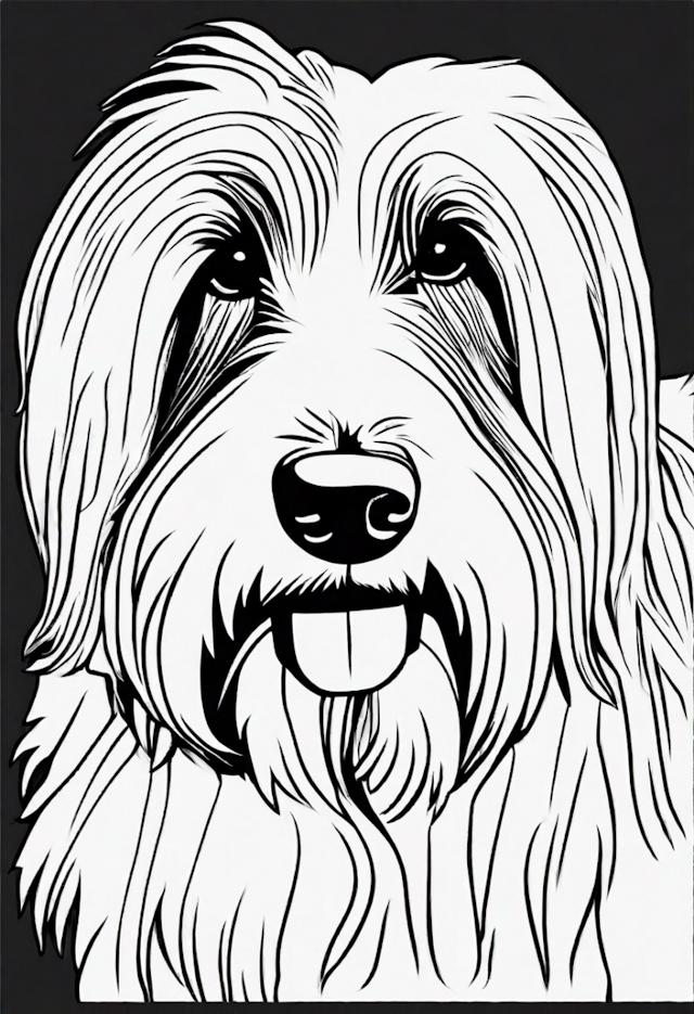 A coloring page of Happy Fluffy Dog Coloring Page