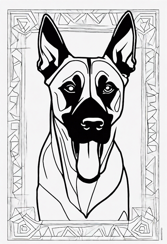 German Shepherd in Decorative Frame Coloring Page