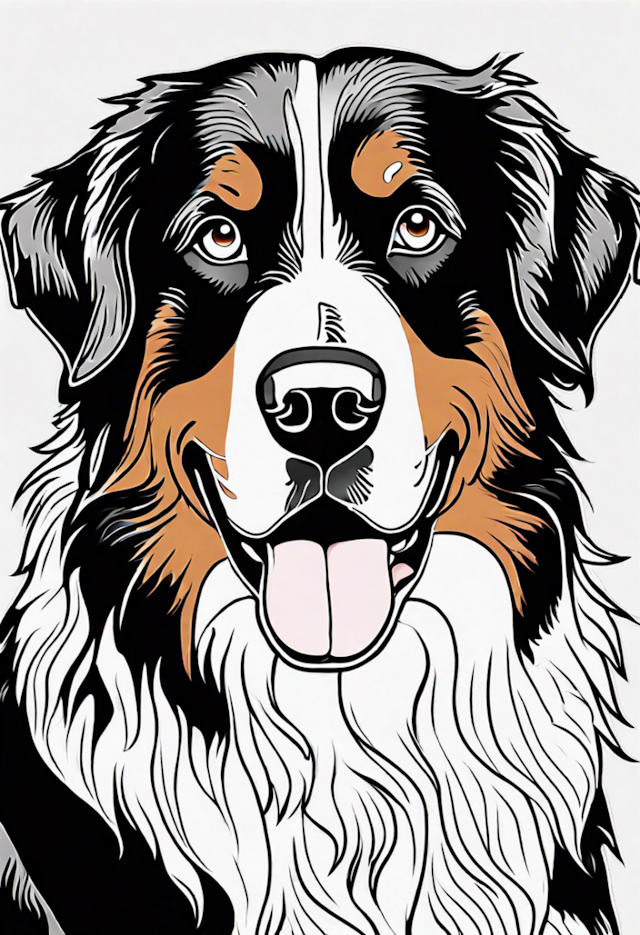 A coloring page of Happy Bernese Mountain Dog Coloring Page