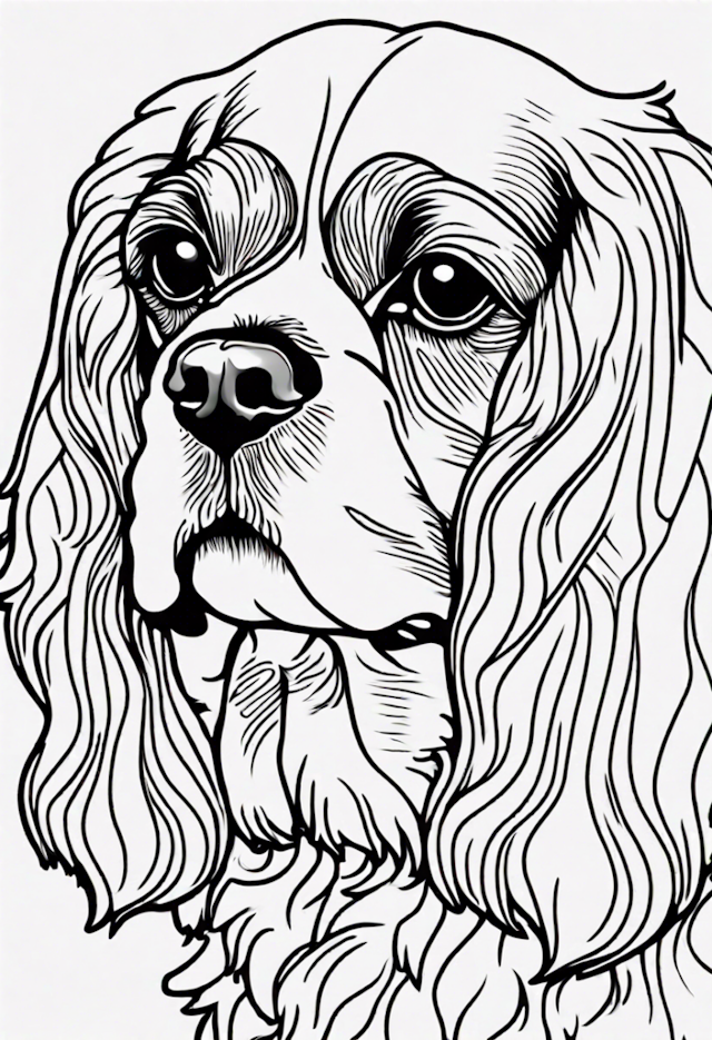 A coloring page of Cavalier King Charles Spaniel Portrait Coloring Page