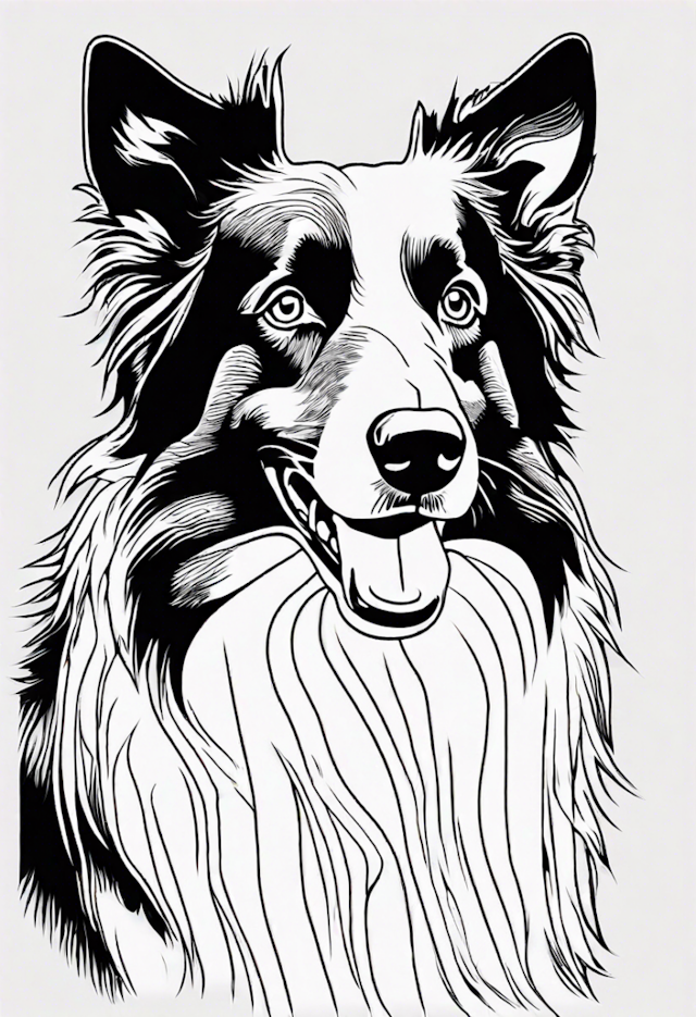 A coloring page of Happy Border Collie Coloring Page
