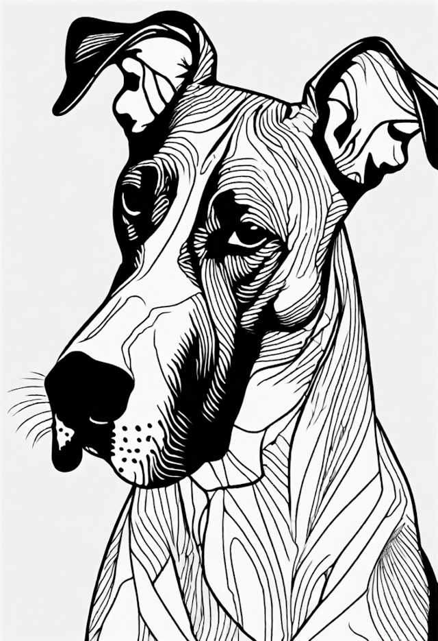 A coloring page of Dog Portrait in Black and White